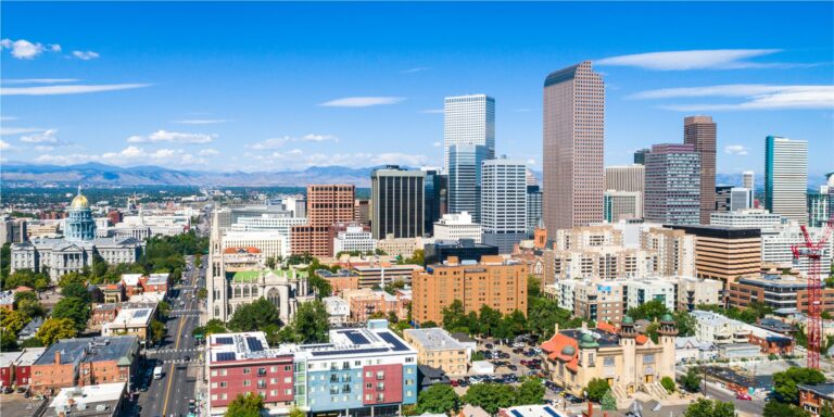 A skyline photo of Denver